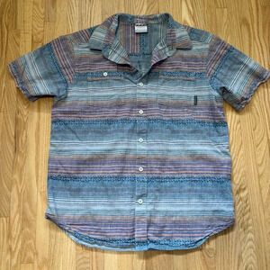 Columbia | Regular Fit Blue Orange Retro ButtonUp Short Sleeve Hemp Shirt Size M